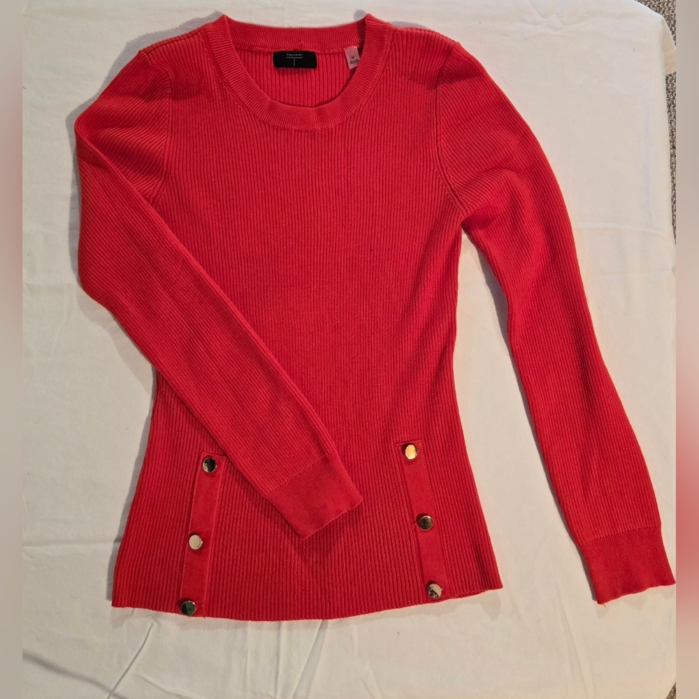Tahari Bold Burnt Orange Crew Neck Sweater - Picture 3 of 9
